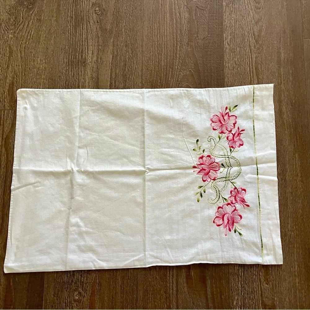 Floral Embroidered White Pillow case 19/26 inches